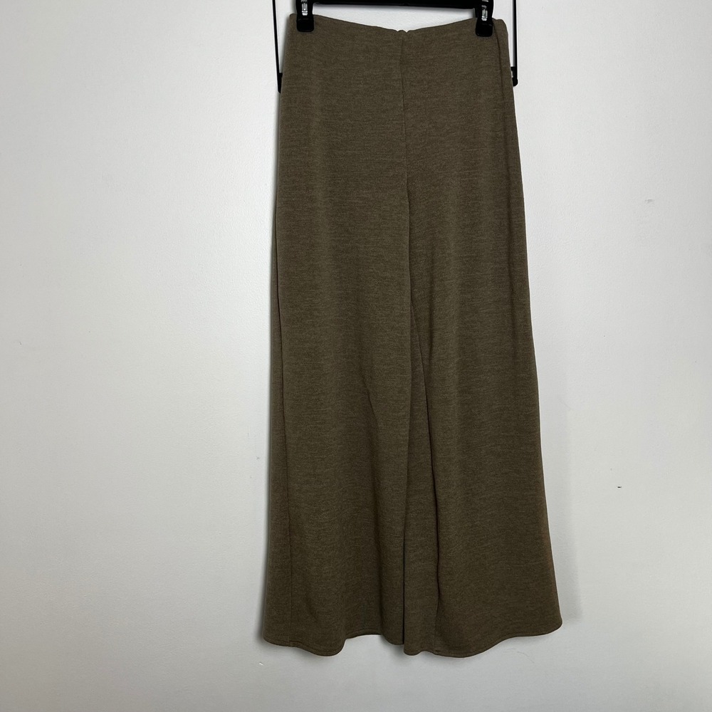 Zara Knit Wide Leg Pants Olive Brown Elastic‎ High Waisted Stretch Womens Large